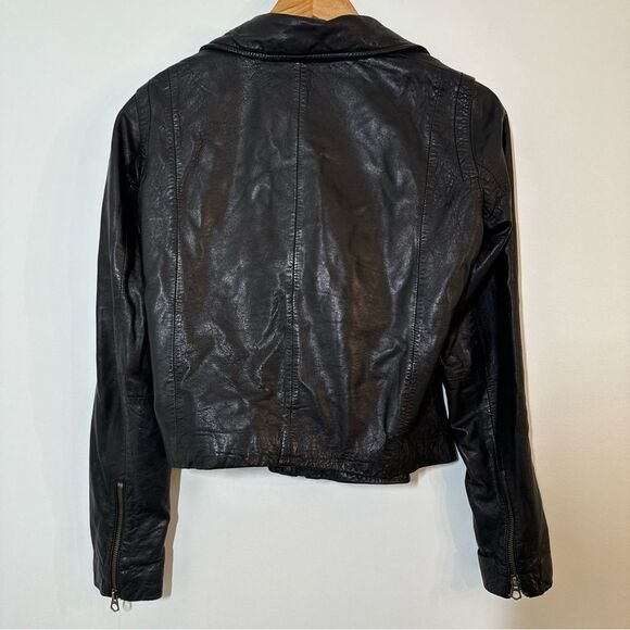 Madewell Black Washed Leather Moto Biker Jacket Women's Size Small  FLAWED*** - Picture 3 of 16